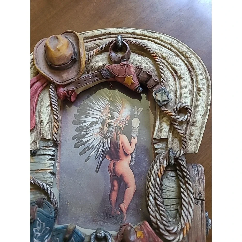 Western Cowboy Saddle Rope 3D Picture Frame Decor Brown 4 x 6 Photo Resin Rustic